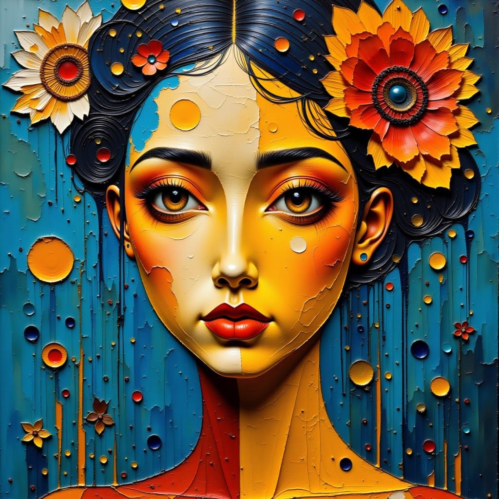 Abstract Portrait of a Young Woman as Oil Painting