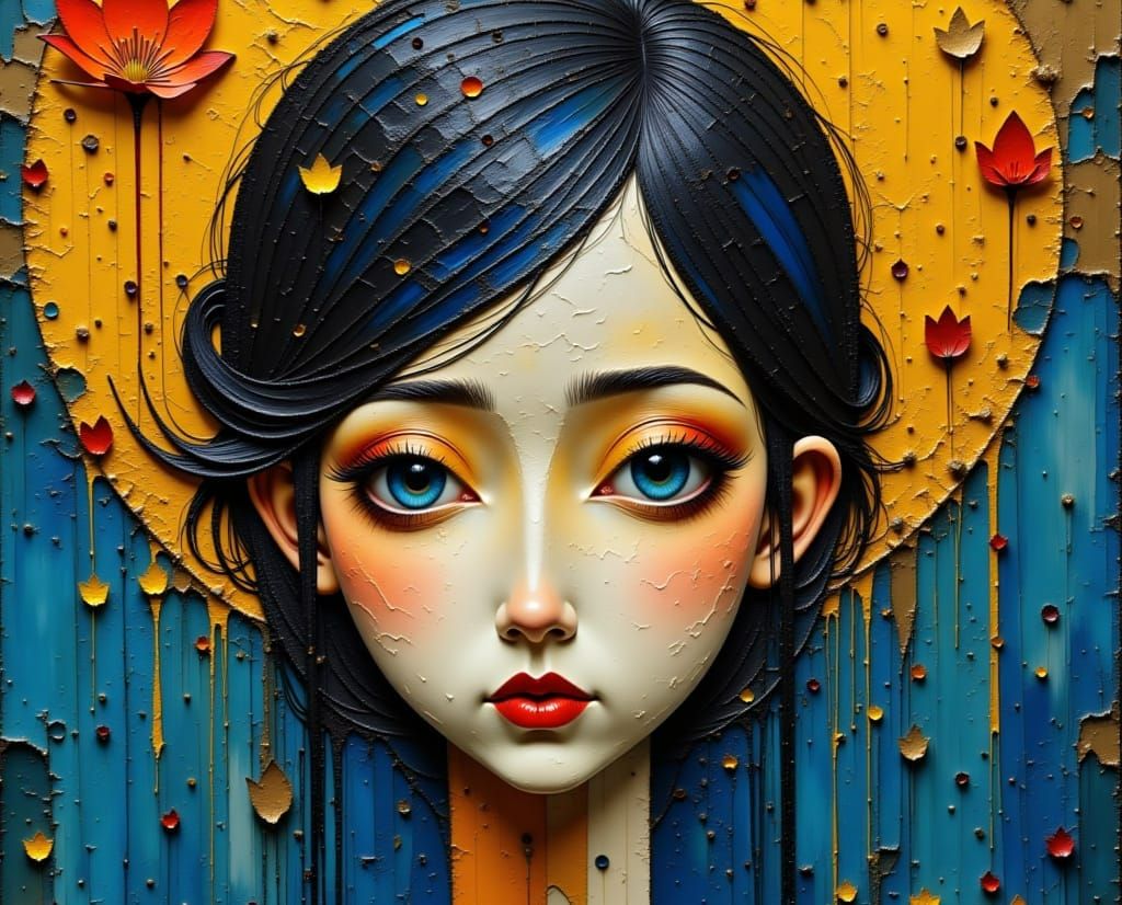 Abstract Oil Painting of a Beautiful Woman in Impasto Style