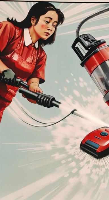 Lady fights with Vacuum Cleaner