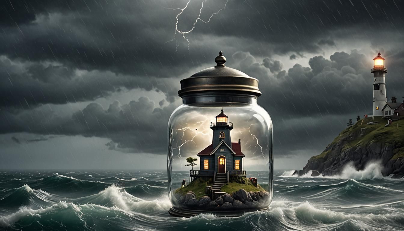 Lighthouse in a Jar: CGI Art of Stormy Seas