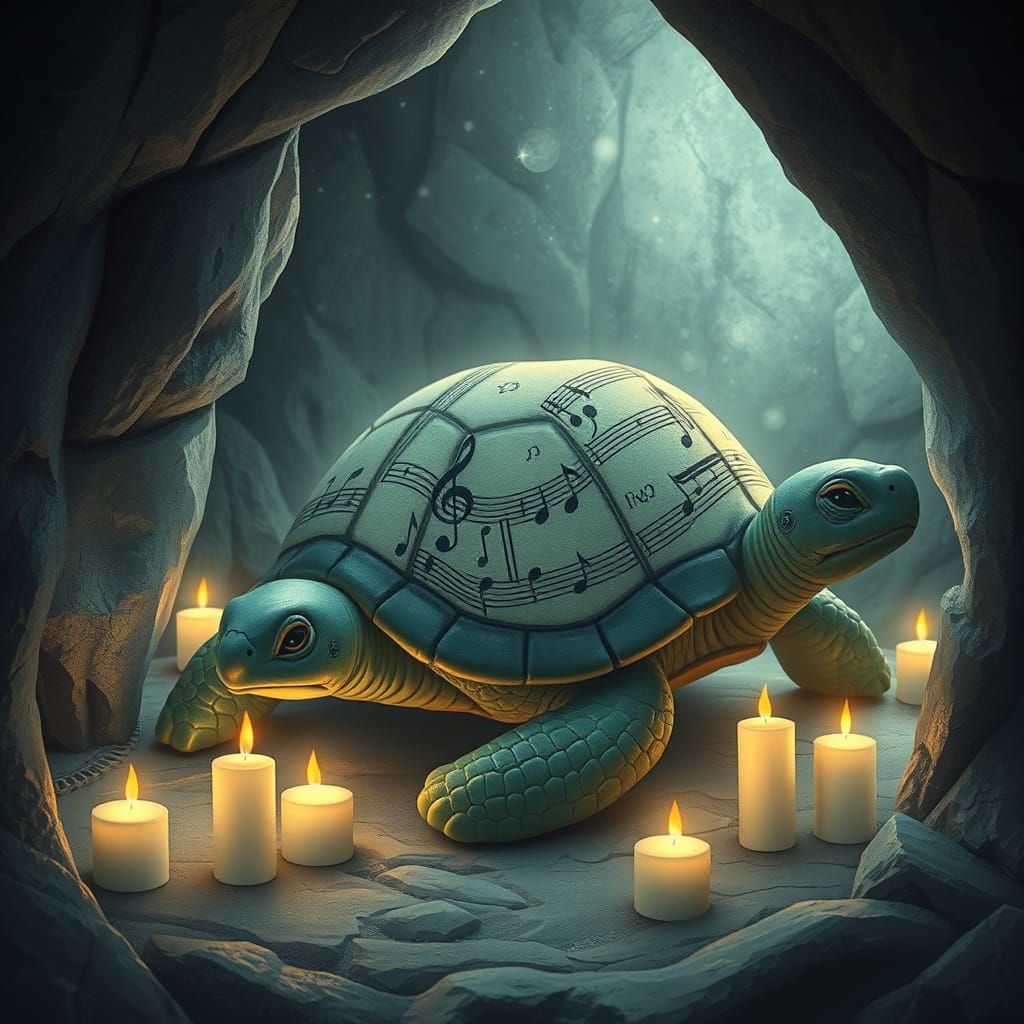 Musical Turtle in Silent Cave: Dreamy Art