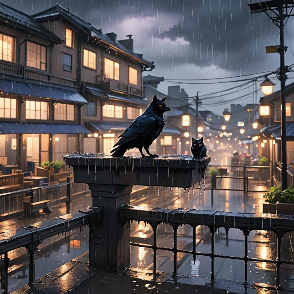 Rainy School Day: 3D Anime Scene with Cats