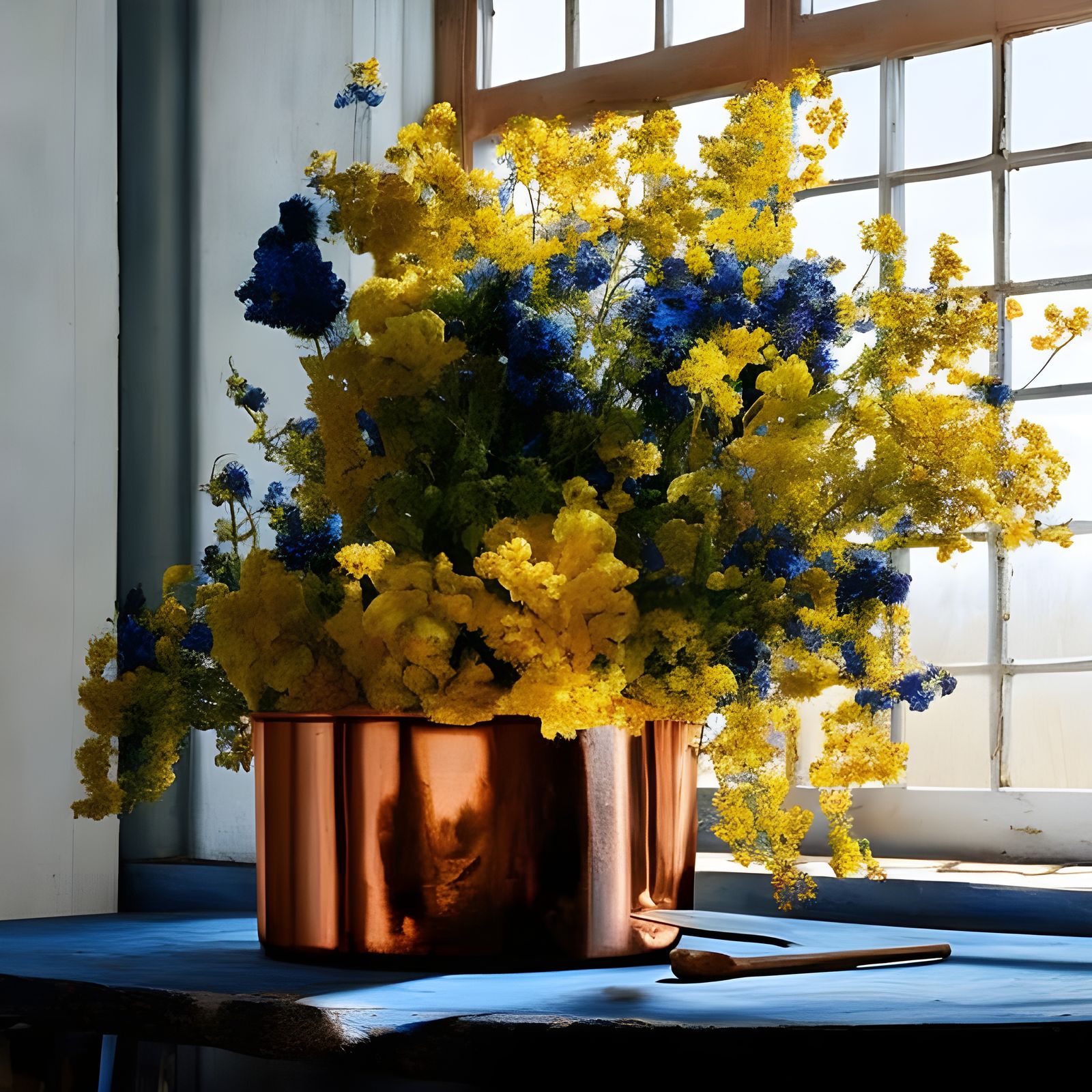 Flowers on Butcher Table: Hyperrealist Painting