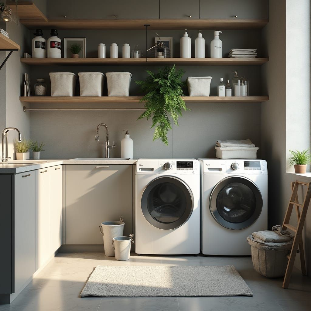 Epic Cinematic Laundry Room With Organized Storage
