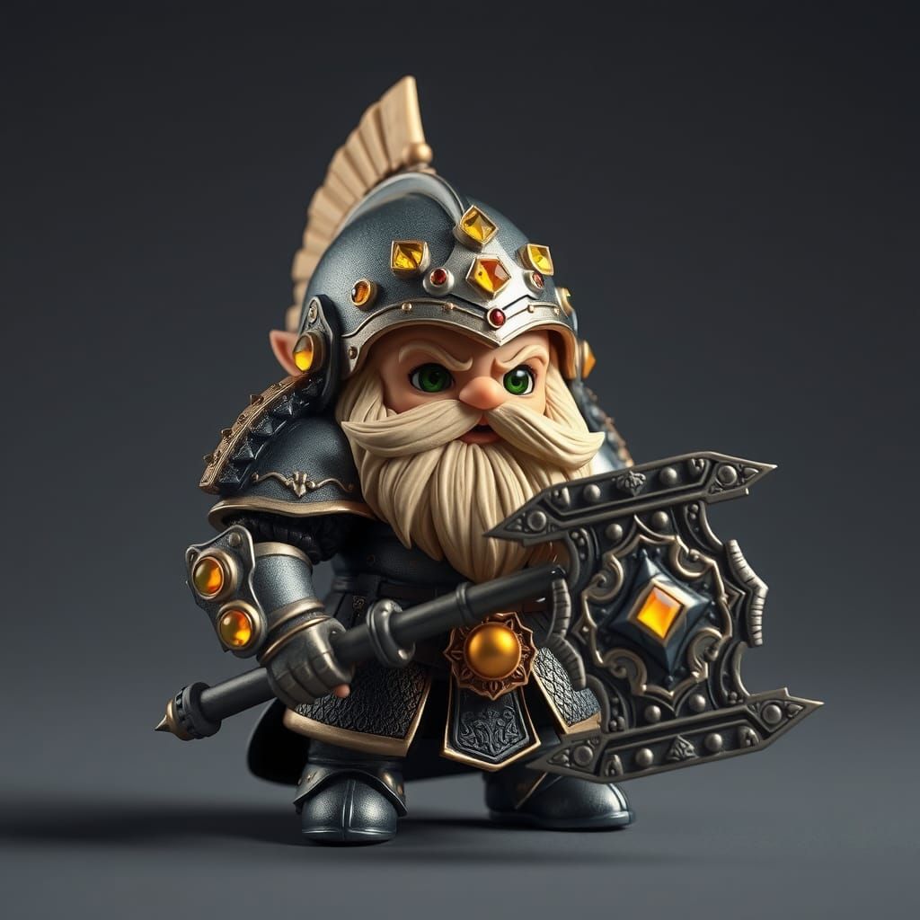 Chibi Dwarf Warrior in Ornate Metal Armor