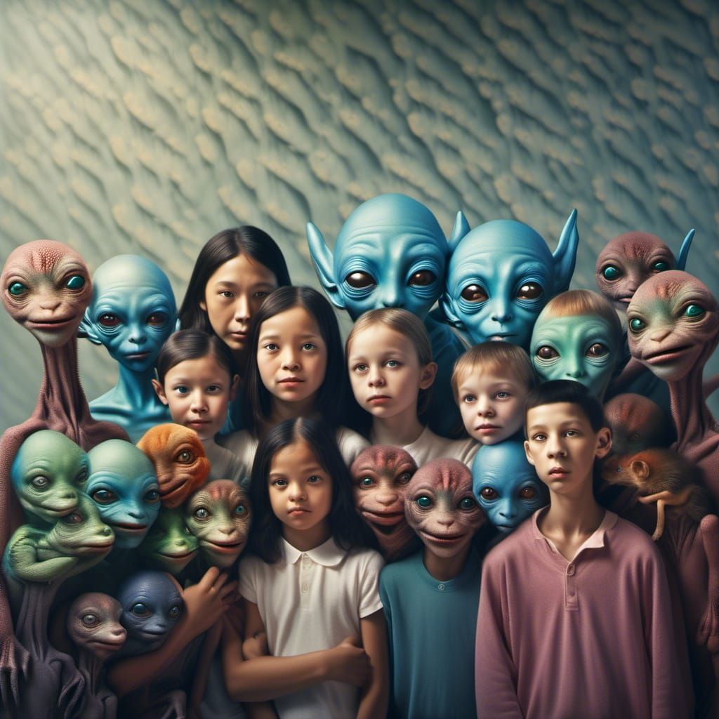 Smiling Aliens and Pets: Hyperrealistic Digital Portrait