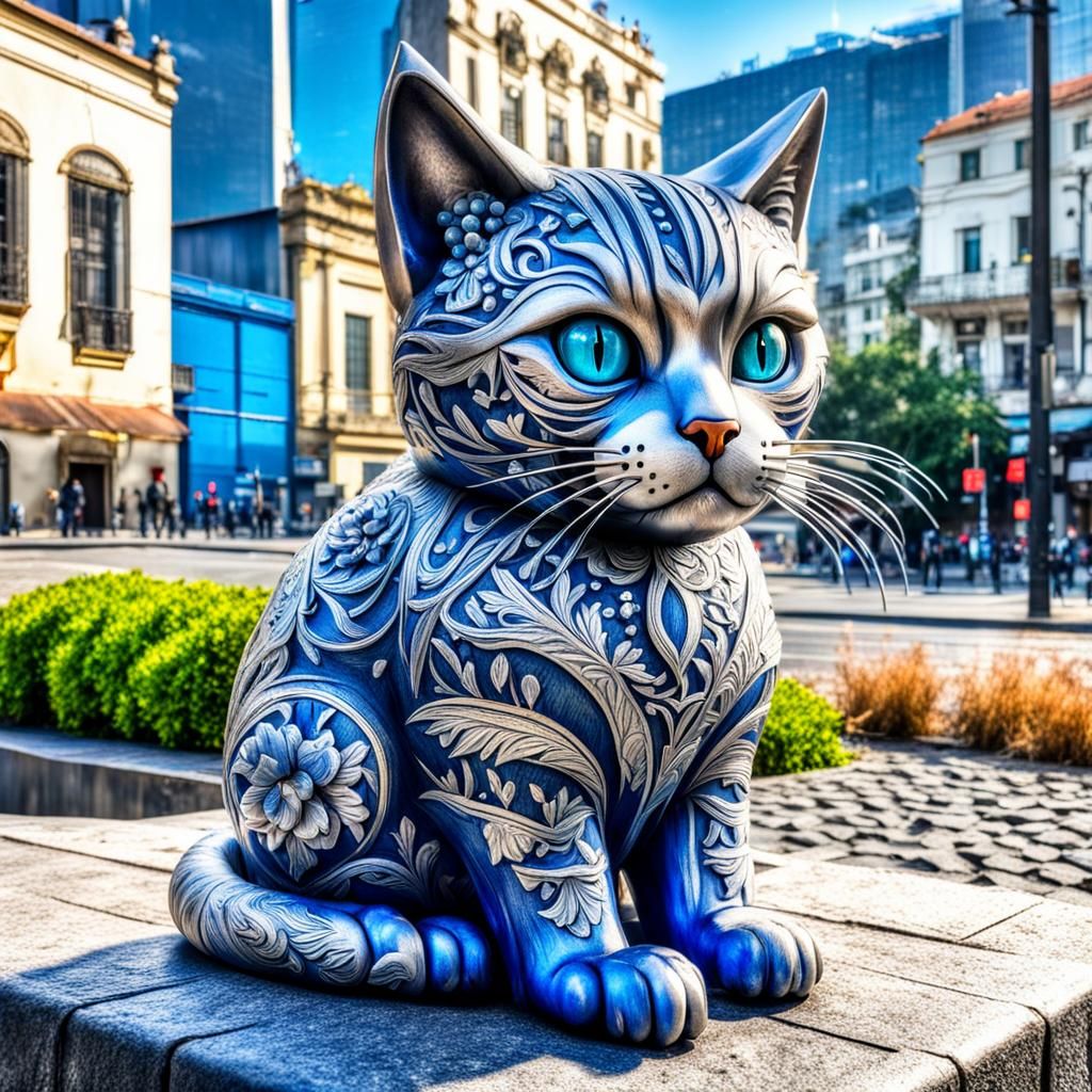 Hyperrealistic Silver and Blue Cat in Santiago