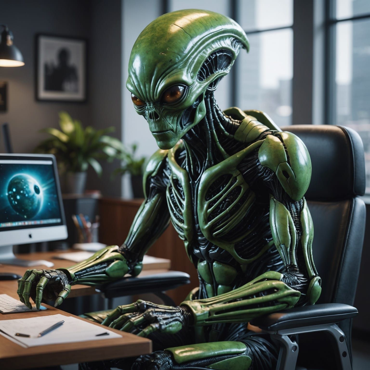 Hyperrealistic Alien in Office Concept Art