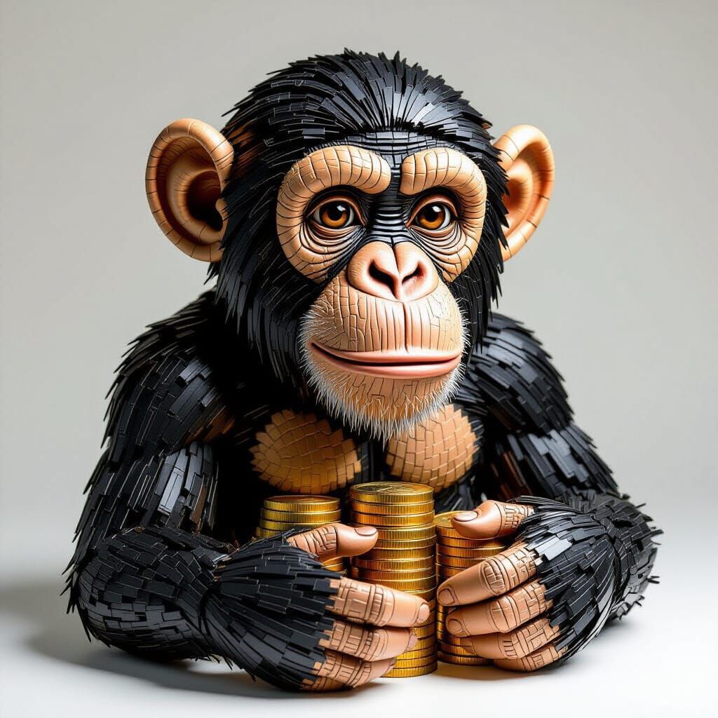 Chimpanzee Coin Sculpture in Contemporary Art Style