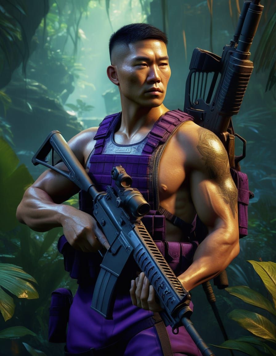 Epic Fantasy Warrior in Golden Hour Jungle