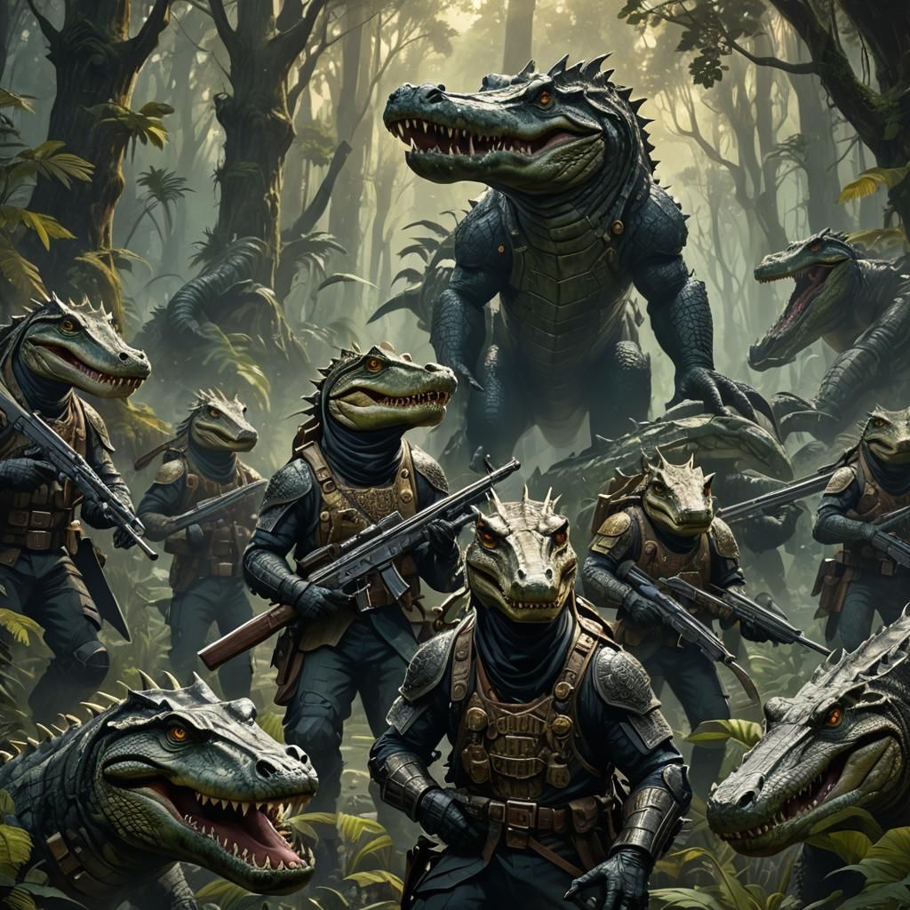 Elite Alligator Brigade Marches Through Mystical Forest