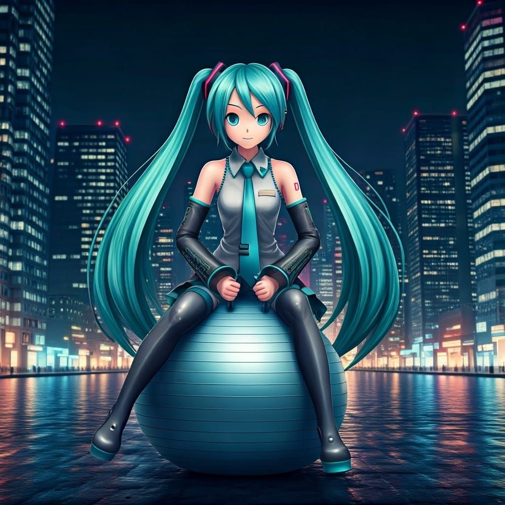 Hatsune Miku Bouncing in Neon City Night