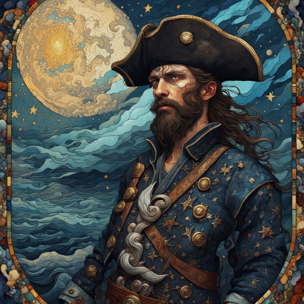 Epic Pirate on Wild Sea: Fantasy Illustration