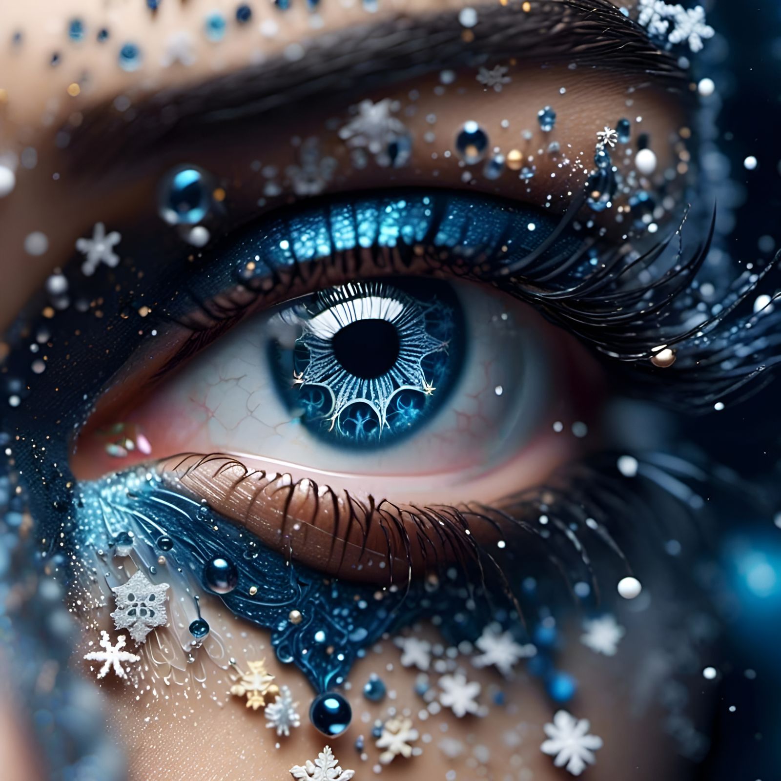 Winter Eye with Snowflake Double Exposure