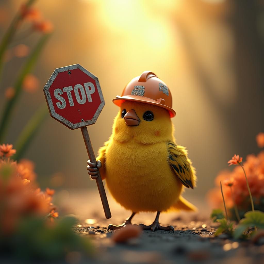 Canary in Hardhat: A Whimsical Fantasy Illustration