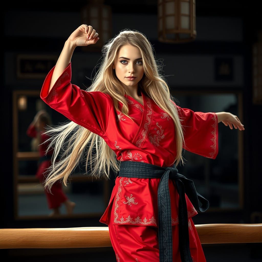Ethereal Warrior in Traditional Martial Arts Attire