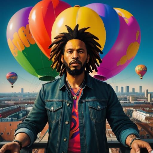 Rasta Man Releases Balloons in Berlin: Graffiti Art
