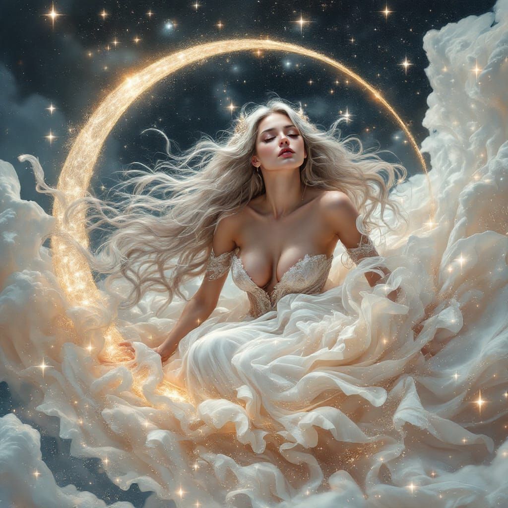 Goddess Selene of the Moon in Baroque Arabesque Style