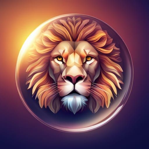 Hyperrealistic Lion Face in Glass Ball
