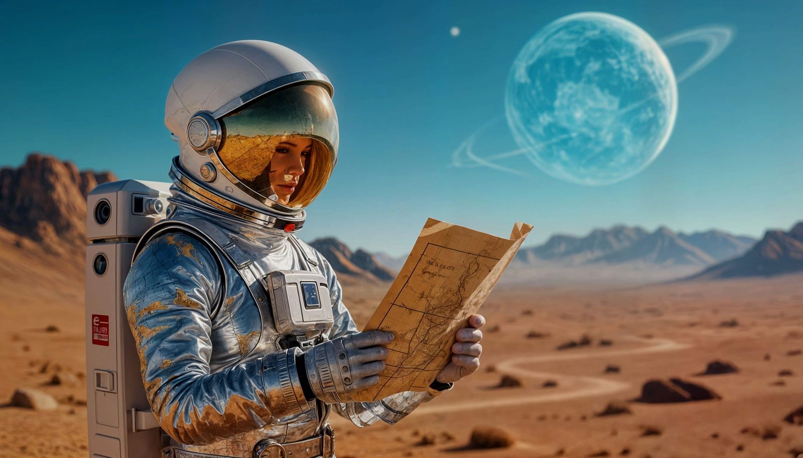 Astronaut Explores Alien Planet Under Blue Sun