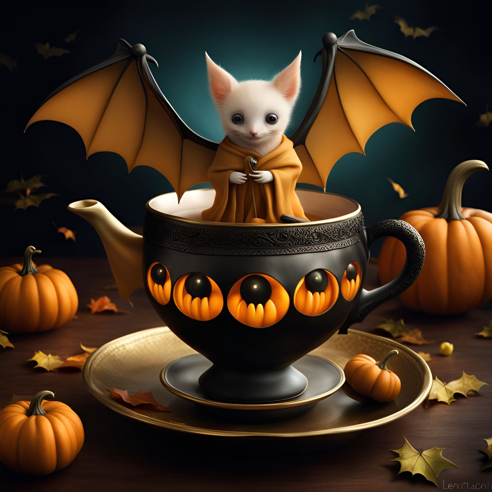 Halloween Boba Tea Cartoon in Surrealist Style