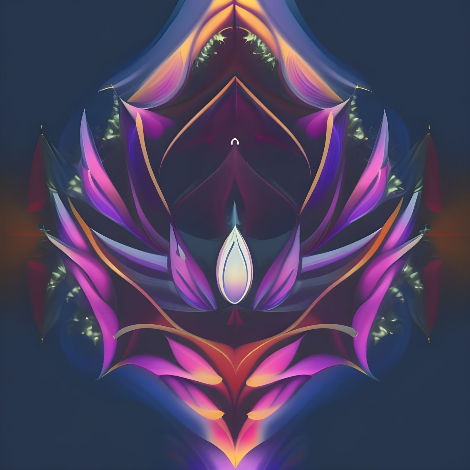 Symmetrical Flower in Mystical Dark Fantasy Landscape