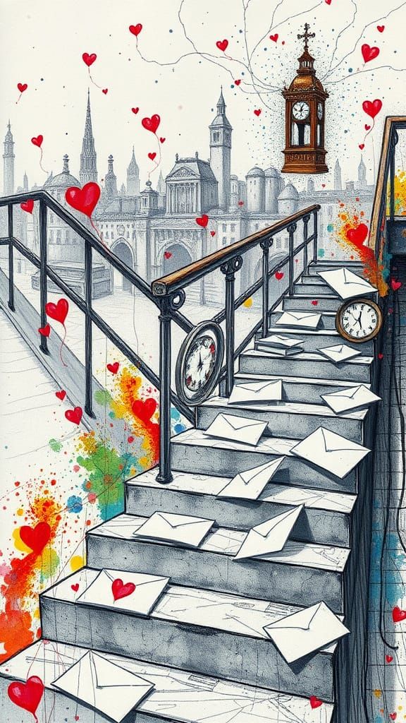 Whimsical Staircase to a Monochrome City