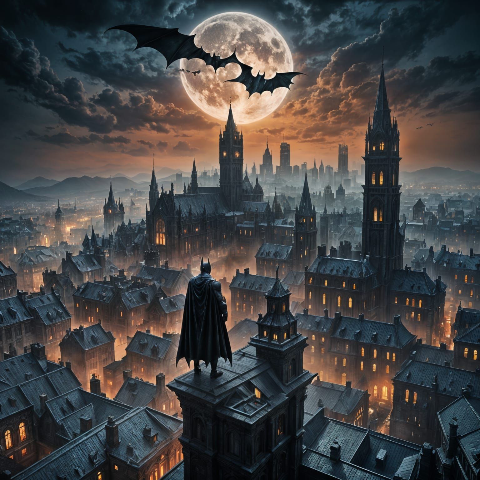 Batman Concept Art in Detailed Matte Painting Style