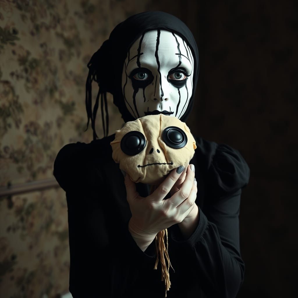 Sinister Rag Doll Portrait in Dark, Distressed Setting