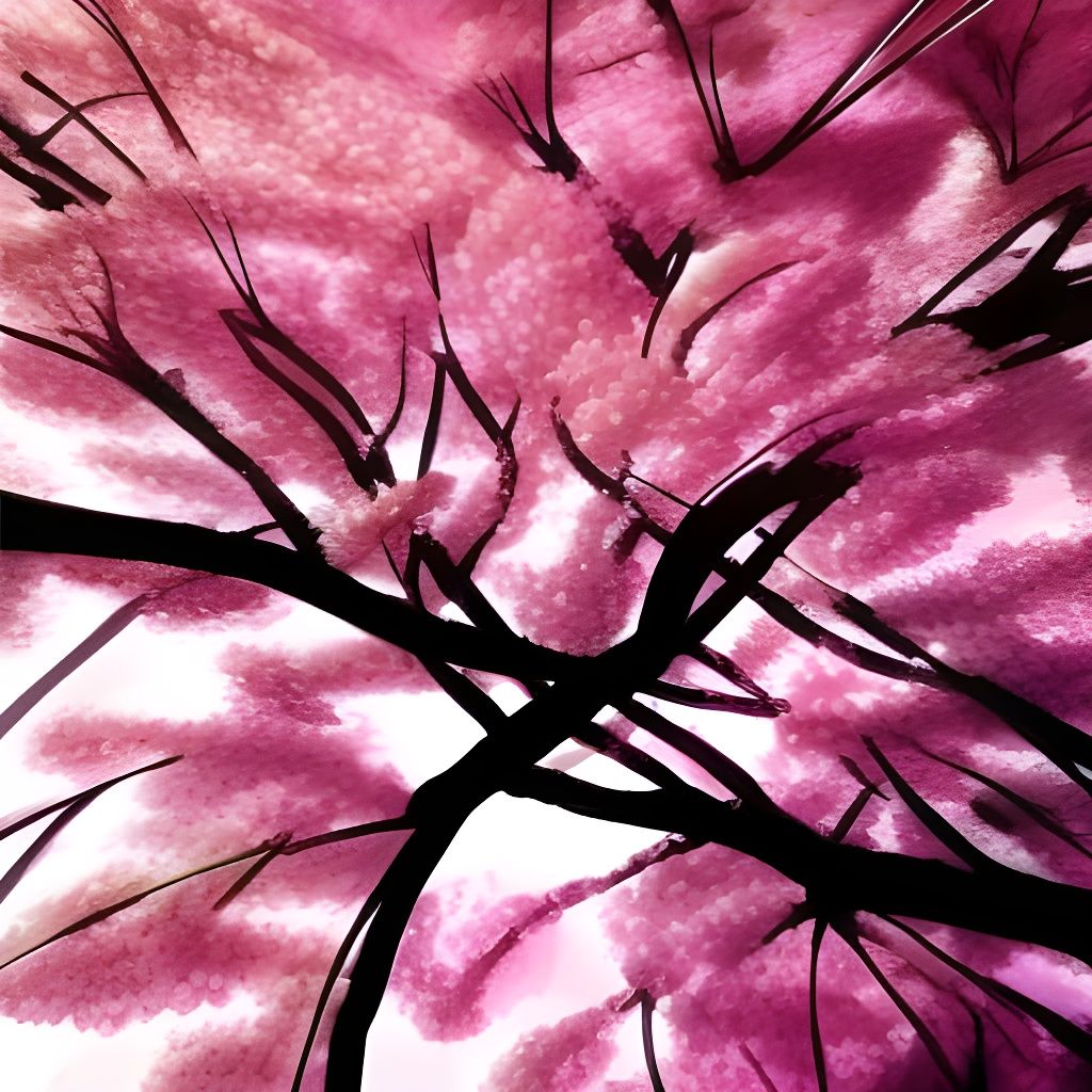 Hyperrealistic Black Cherry Blossoms in Splash Art