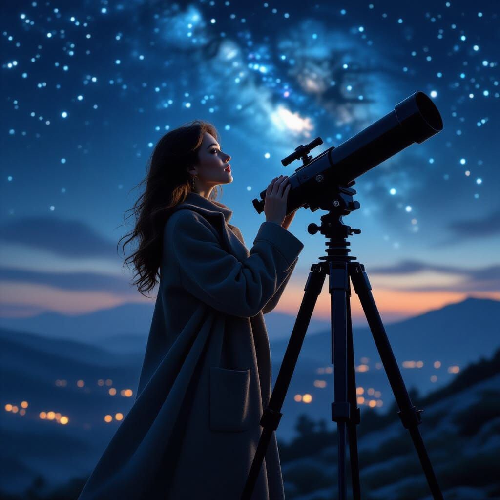 Woman Stargazing in Ethereal Fantasy Concept Art
