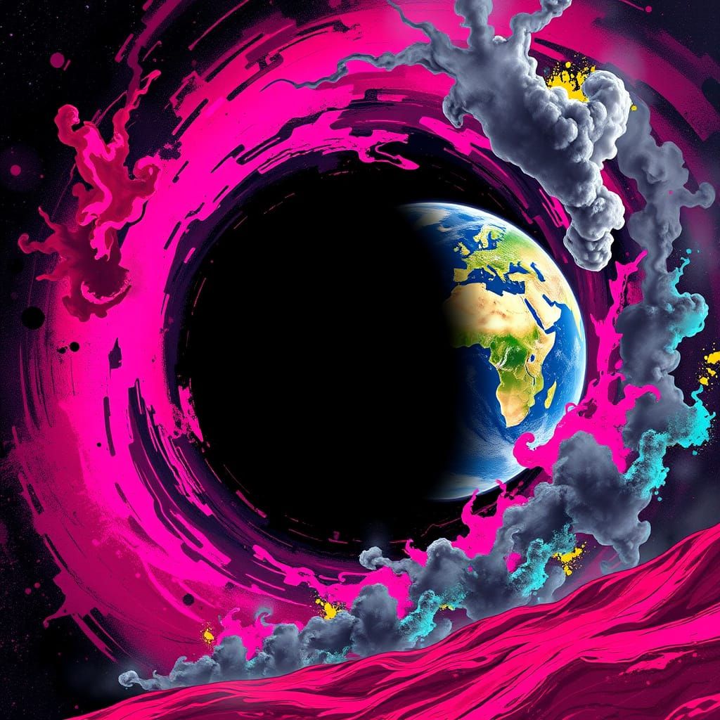 Cosmic Vortex: Vibrant Hot Pink Earth from Mars' Surface