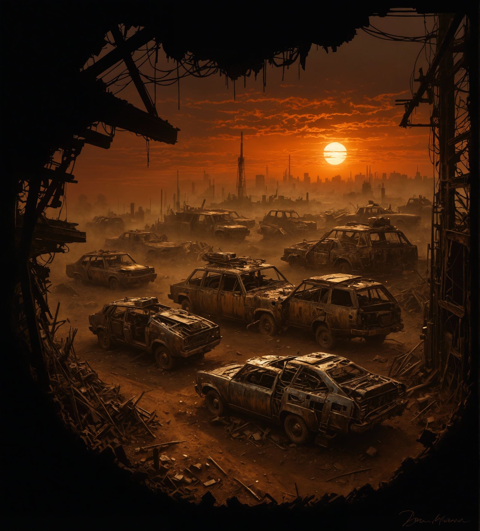 Post-Apocalyptic Wasteland Dawn: Steampunk Scrap Metal