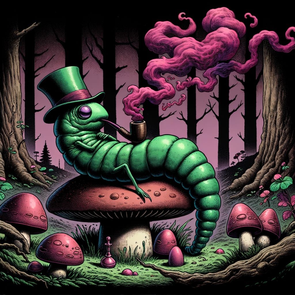 Anthropomorphic Worm Lounging in Forest, Vintage Illustratio...