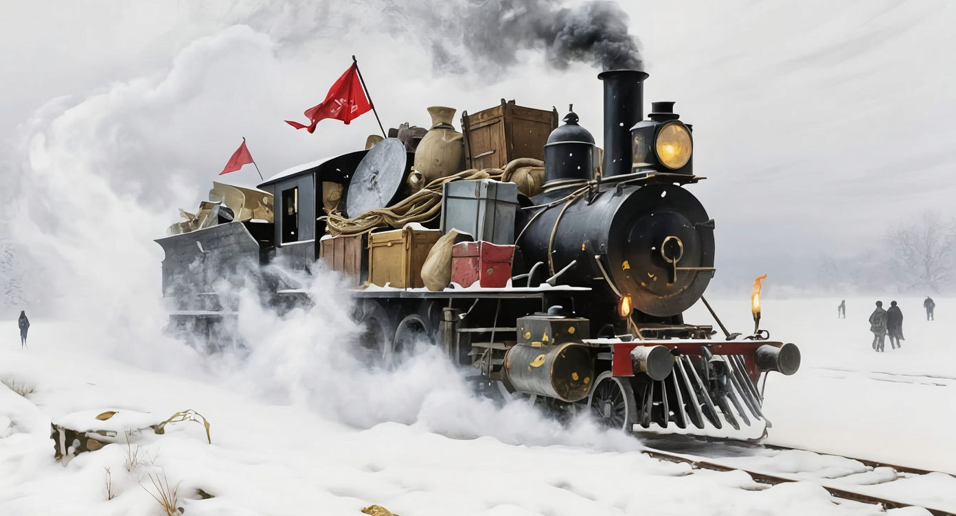 Steam Locomotive Emerging from Blizzard