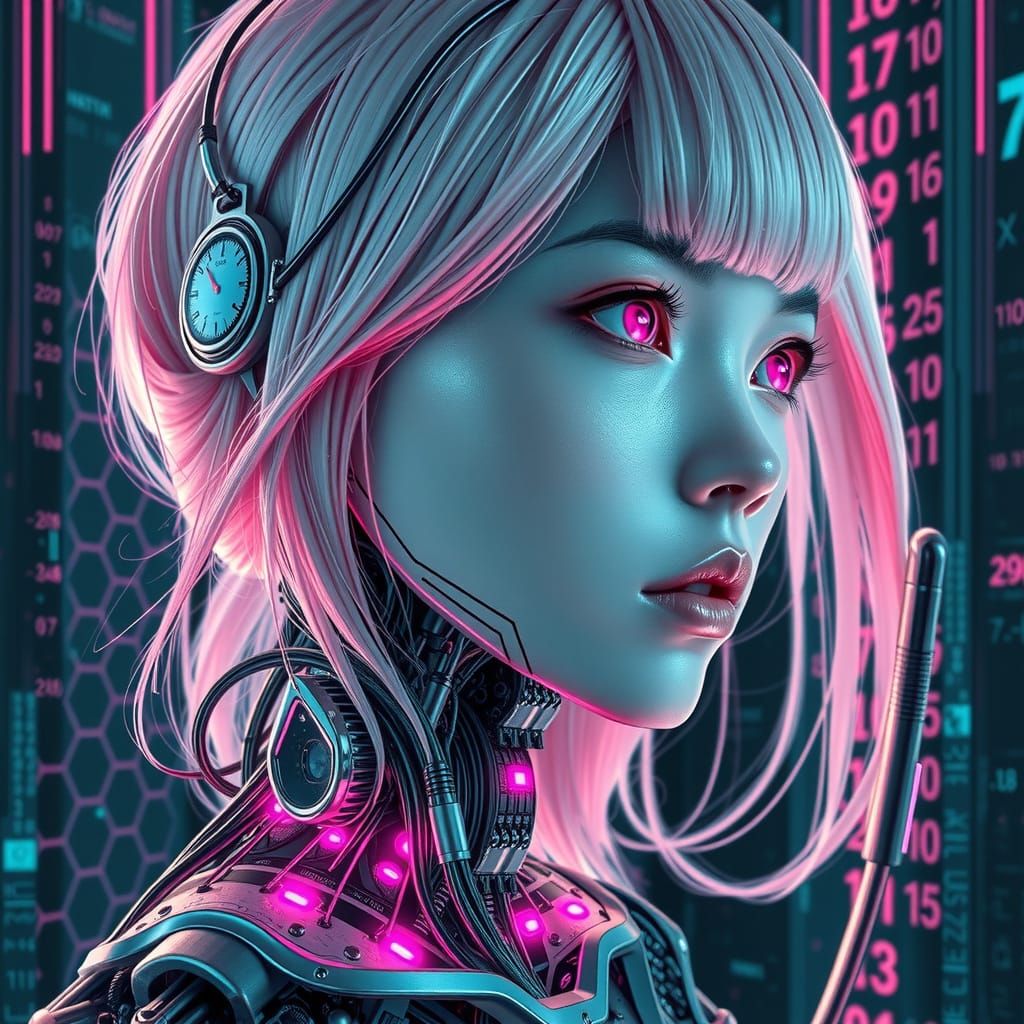 Cybernetic Woman with Pink Hair in Cyberpunk Style