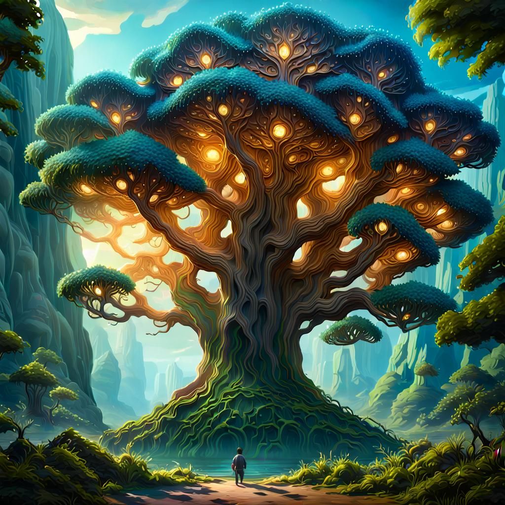 Fantasy Tree in Utopian Landscape, Detailed Matte Painting