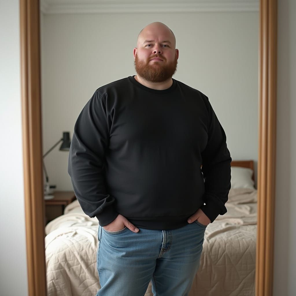 Confident Man in Minimalist Bedroom