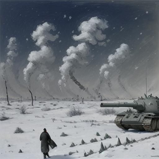 Tanks in Snow: Expressionist Painting of Life and Death