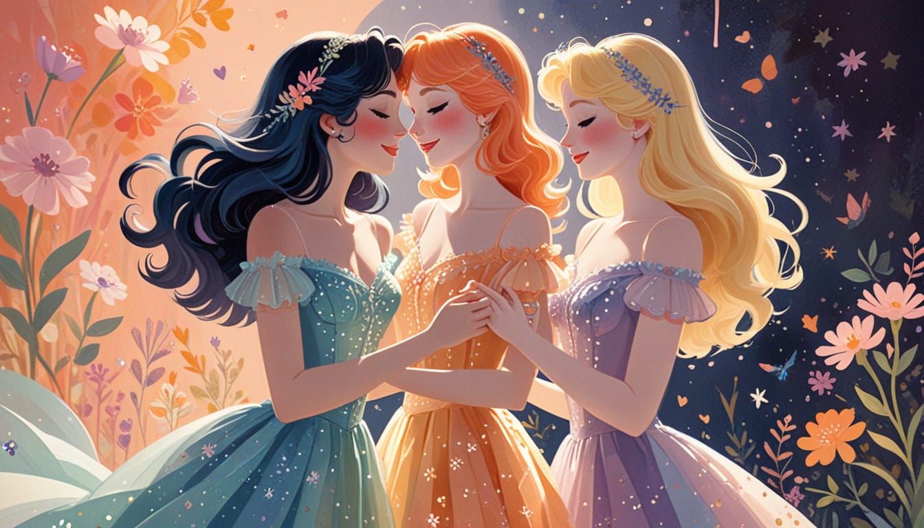 Whimsical Illustration of Crossdressers Sharing a Tender Mom...