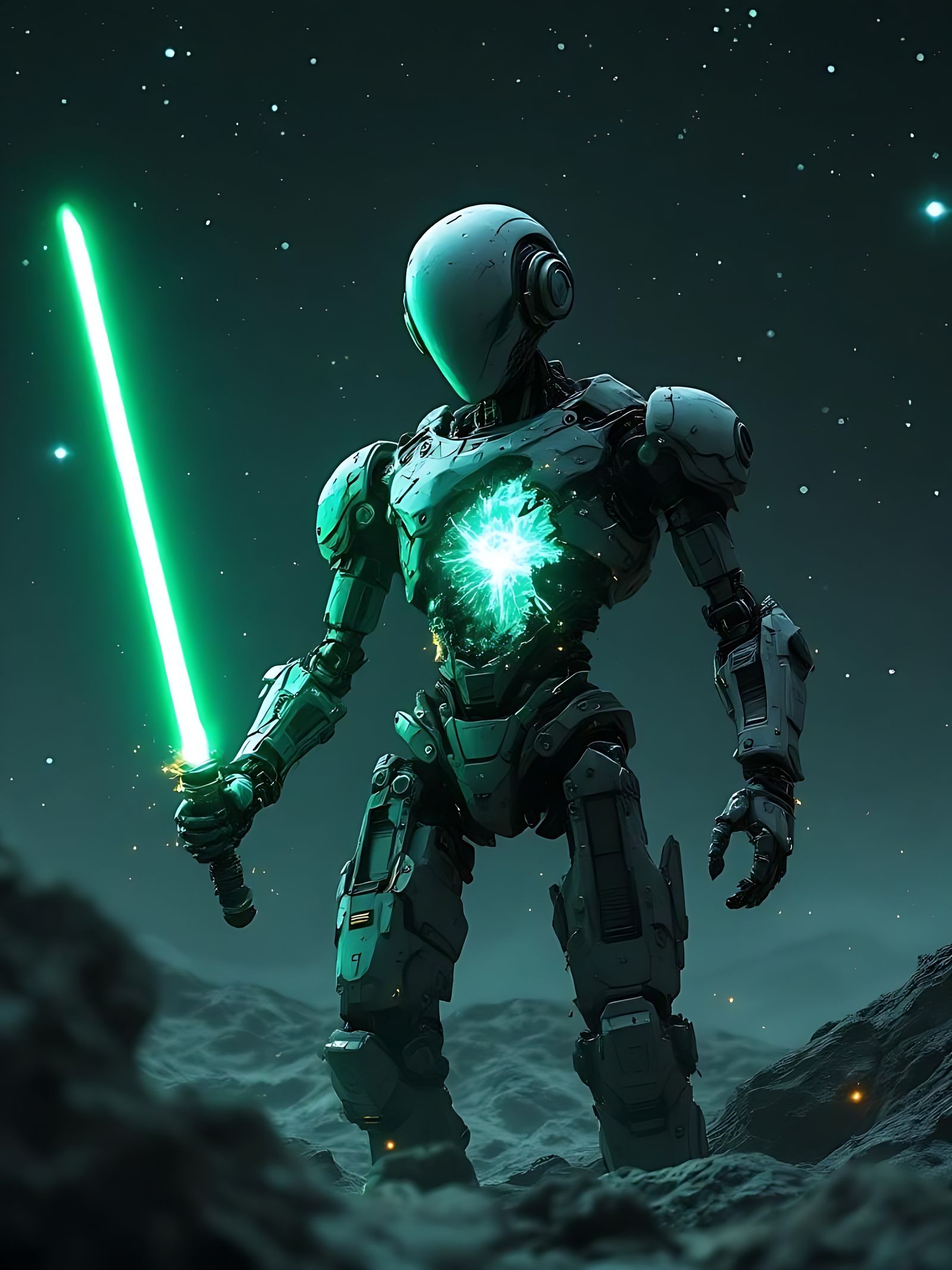 Resilient Single-Eyed Robot Mint in Starry Void