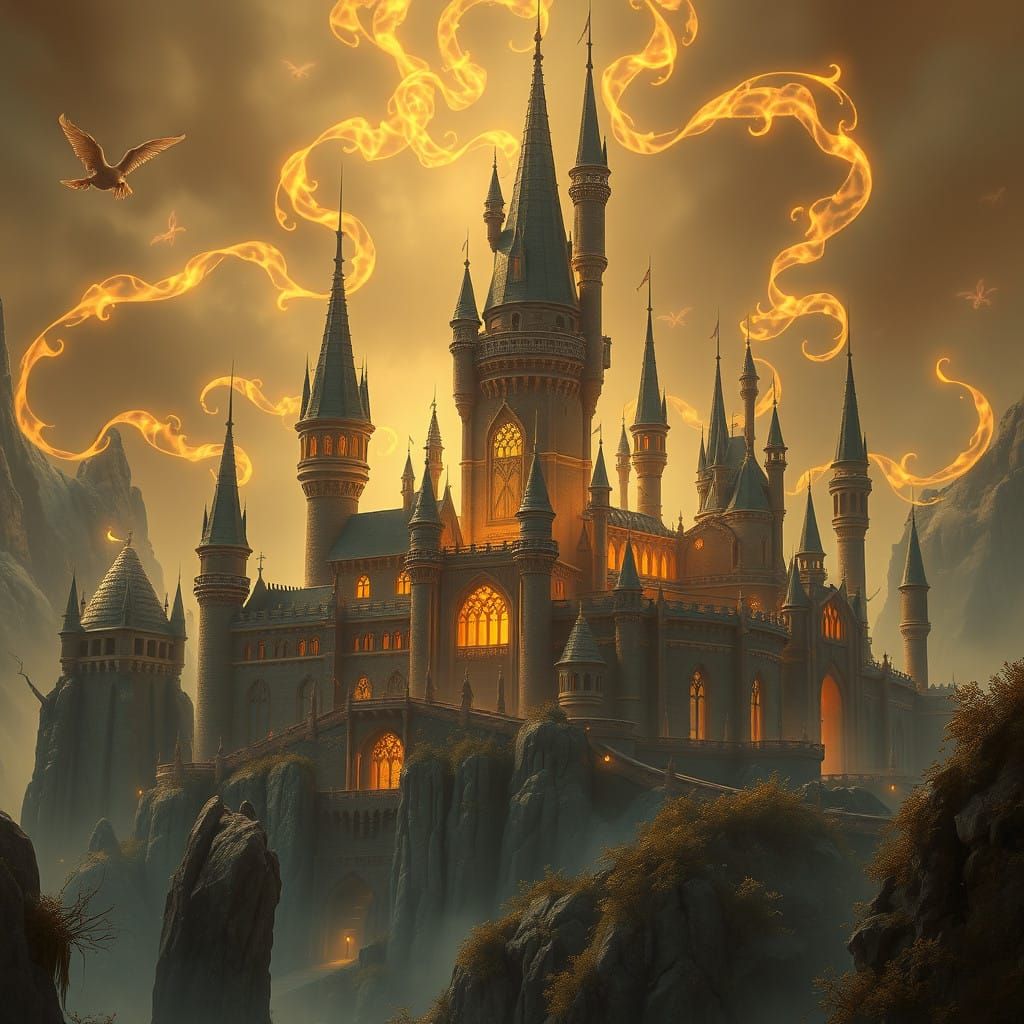 Ethereal Fantasy Realm Ascends in Golden Light