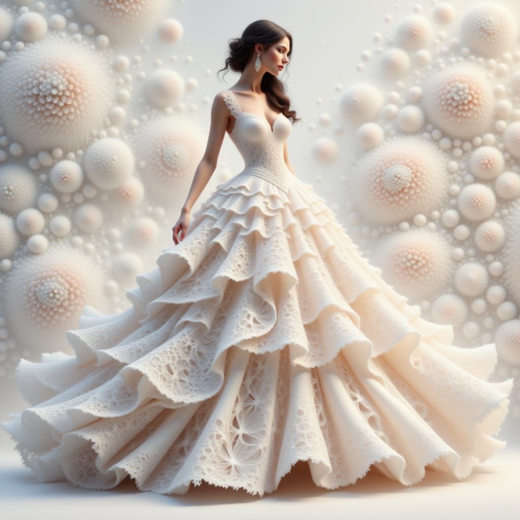Ethereal Peach Ballgown in Fractal Lace Style
