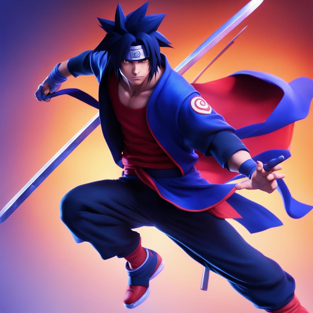 Sasuke Uchiha as Superhero: 3D Digital Art