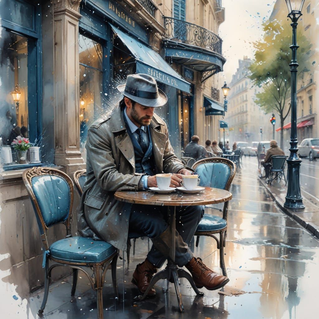 Parisian Cafe Scene in Impressionist Oil Painting Style