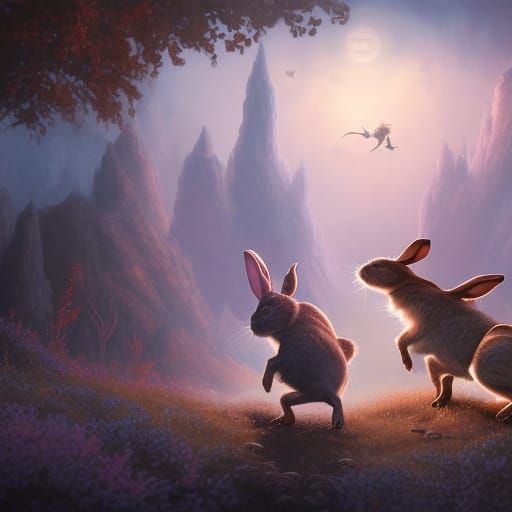 Rabbits Playing in a Boot, Fantasy Painting