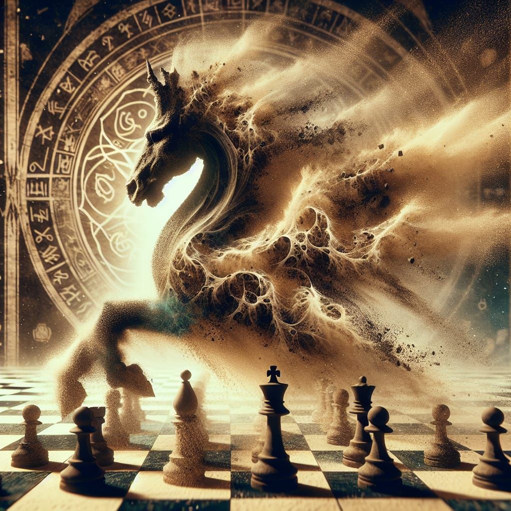 Chess Bishop Sand Creature in Double Exposure Style