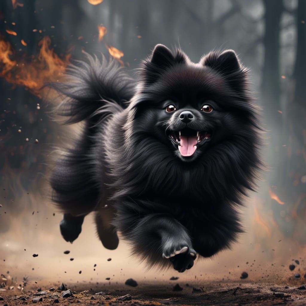 Fierce Pomeranian Leaps: Dramatic Digital Rendering