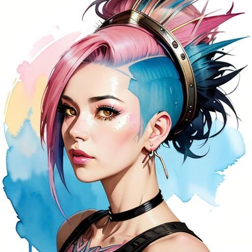 Punk Girl Watercolor Illustration in Pop Art Style