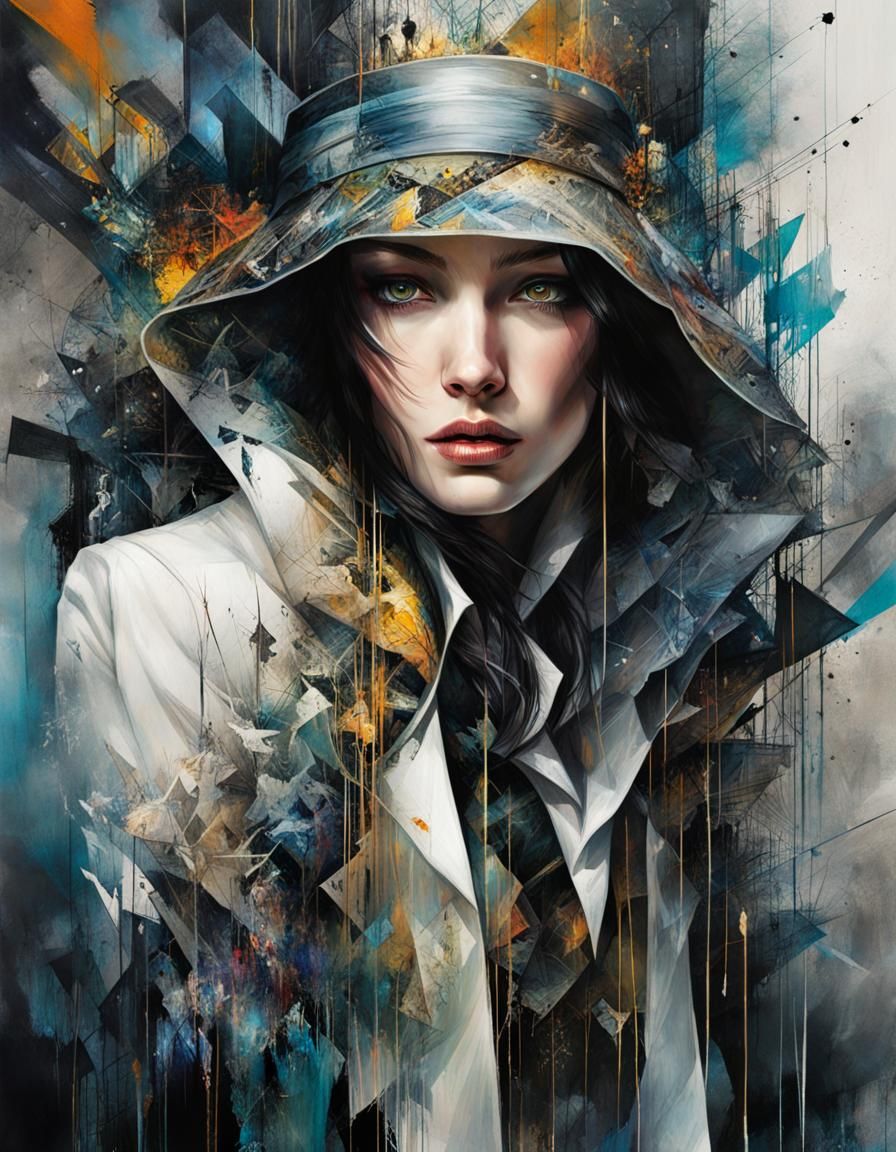 Grim Noir Detective Portrait with Geometric Details